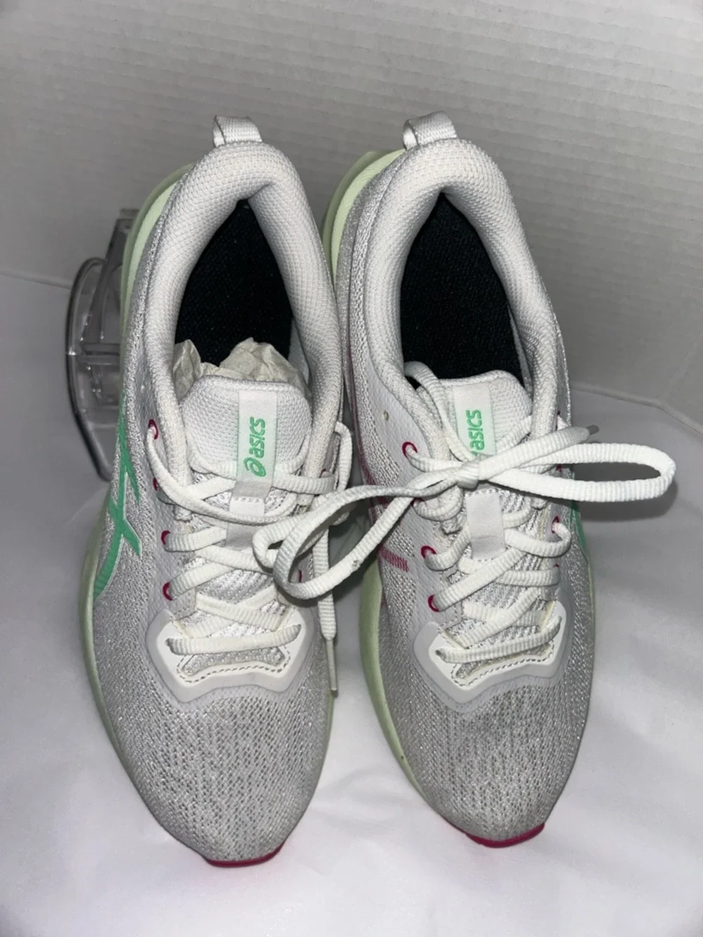 Asics White Sneakers with Mint and Pink Accents